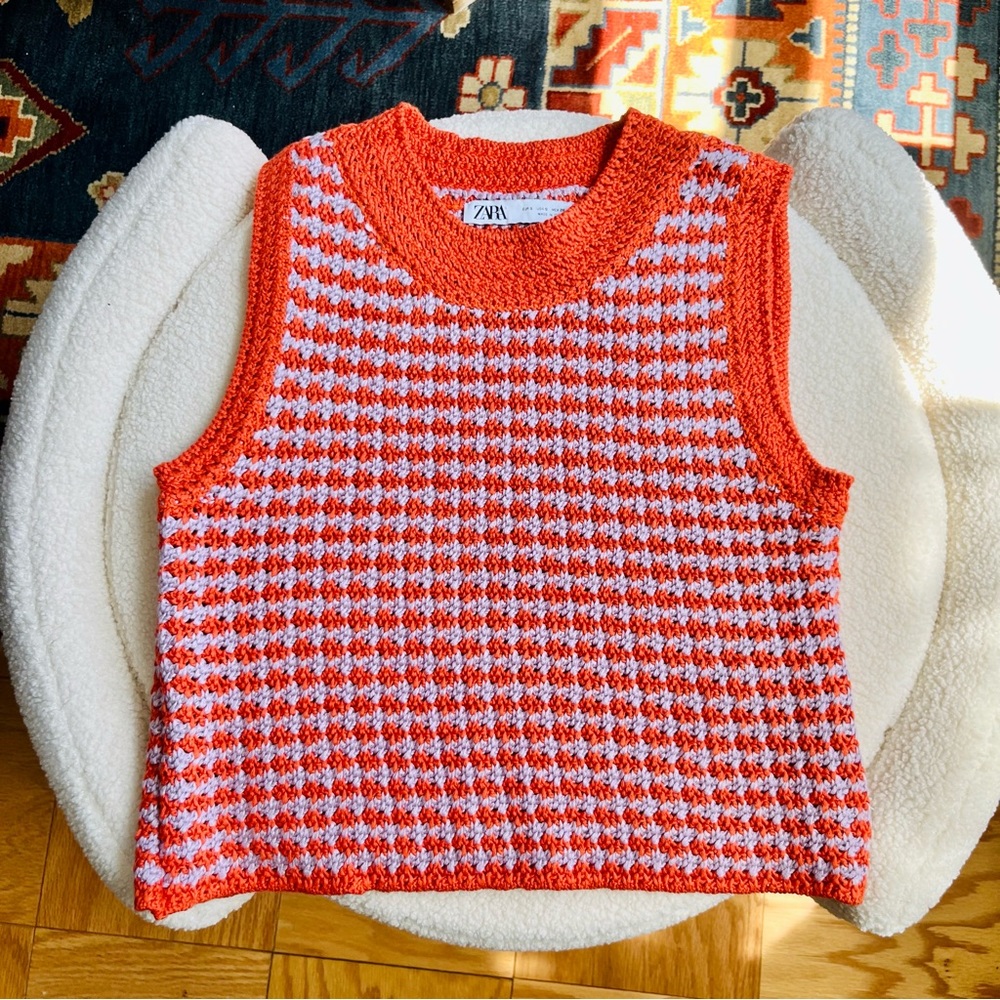 🚫SOLD🚫 NWOT Purple Orange Zara Sweater Knit Tank Vest Size Small